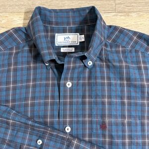 Southern Tide Classic Fit Plaid Button Down Shirt Small Stretch Blue Long Sleeve